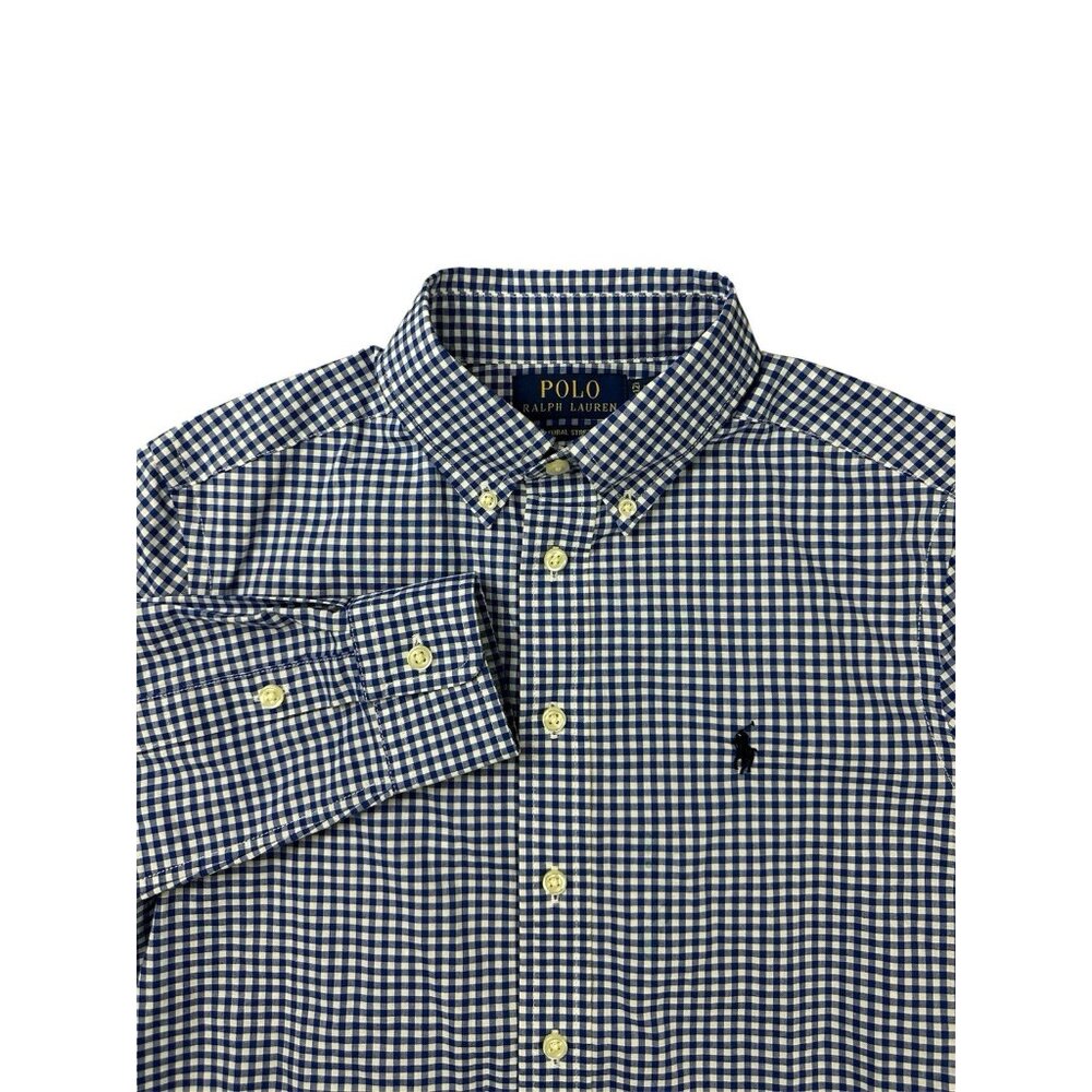 Polo Ralph Lauren Boy's M 10-12 Blue Gingham Check Button Down Shirt Long Sleeve
